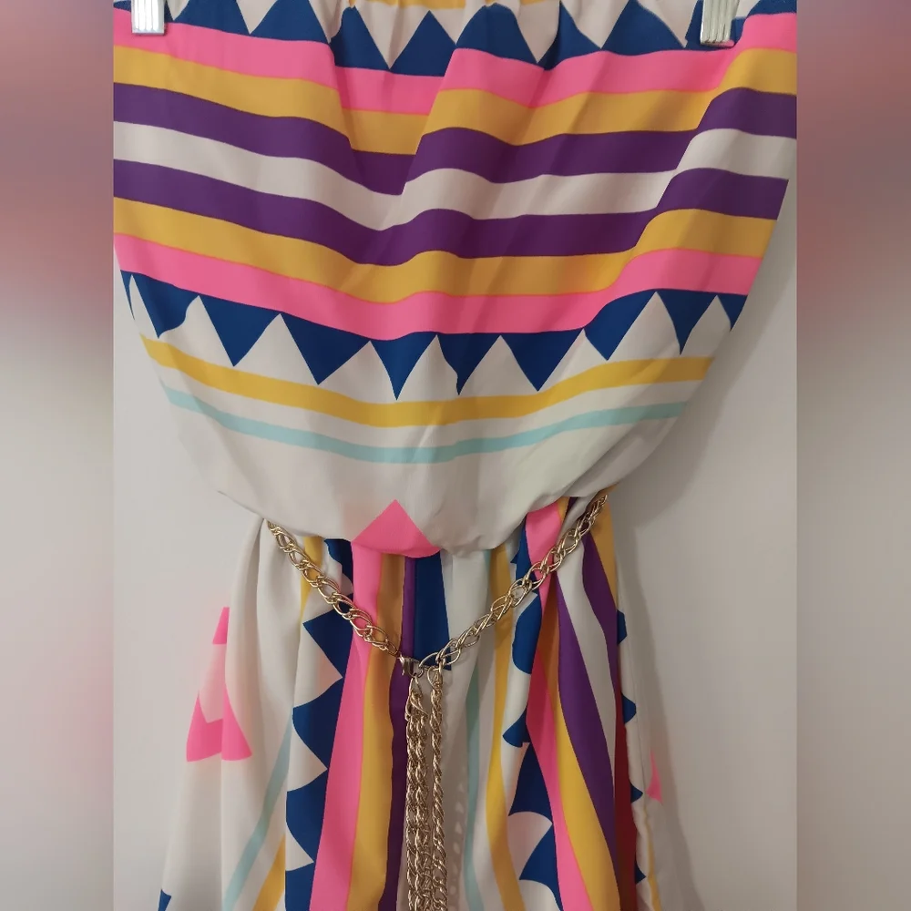 Aluna Levi Multi Color Geometric Pattern Strapless Romper NWT Small - Picture 3 of 7